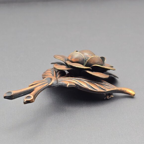 VTG Copper Flower Brooch Pin 2.5" Layered Petals Dimensional Design Statement - Picture 3 of 6